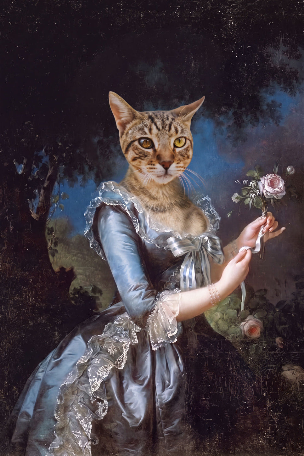Motiv der Tasse: Katze als Prinzessin Marie Antoinette im Oelgemaelde-Stil nach Foto