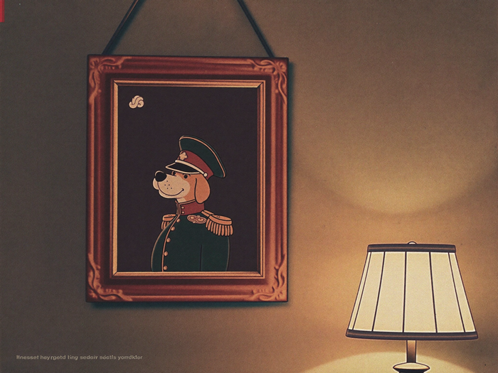 Feldherrenstil-Portrait eines Hundes als gerahmte Leinwand im Arbeitszimmer