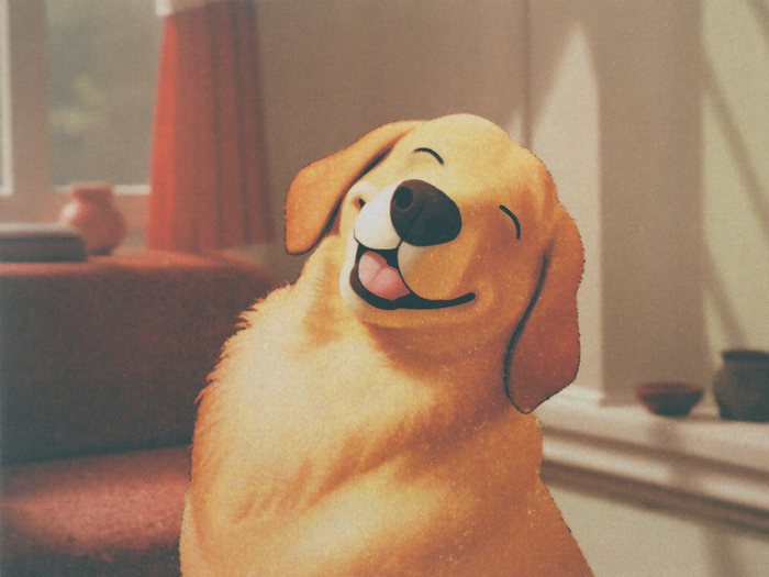 Golden Retriever posiert im warmen Sonnenlicht als ideale Fotovorlage, Disney-Illustration