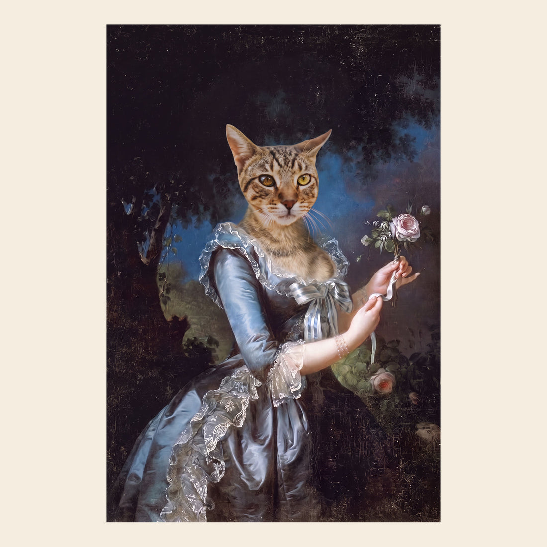 Motiv der Leinwand: Katze als Prinzessin Marie Antoinette im Oelgemaelde-Stil nach Foto