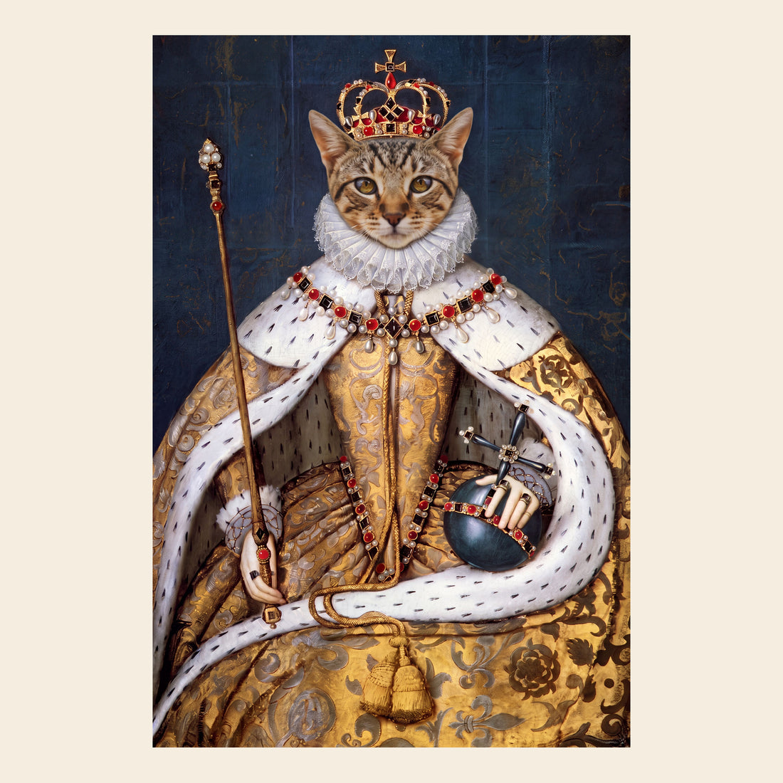 Motiv der Leinwand: Katze als Koenigin Elisabeth I. im Oelgemaelde-Stil nach Foto
