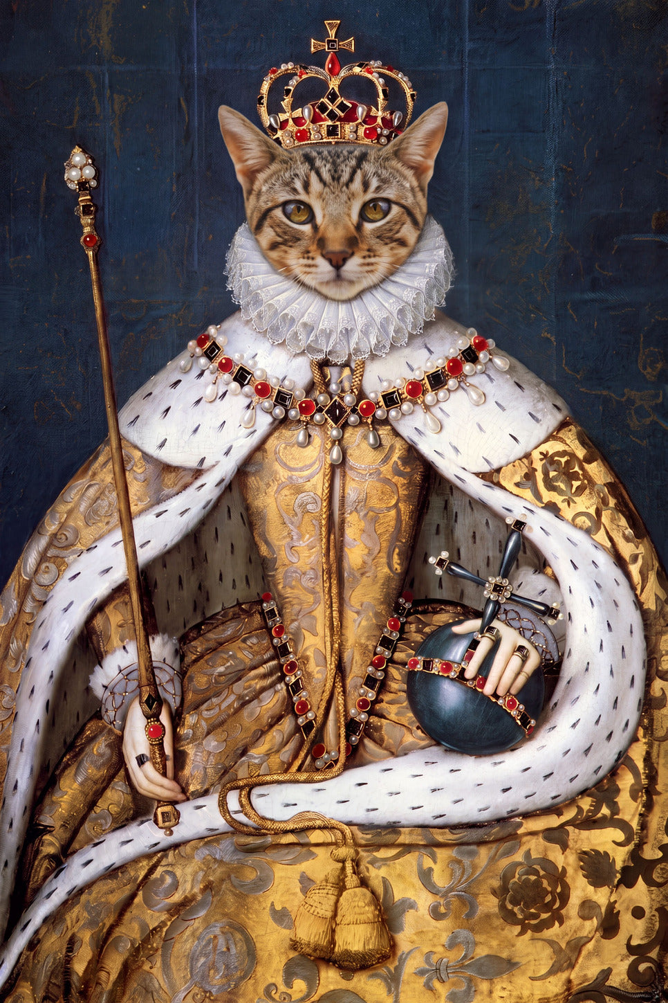 Motiv der Tasse: Katze als Koenigin Elisabeth I. im Oelgemaelde-Stil nach Foto