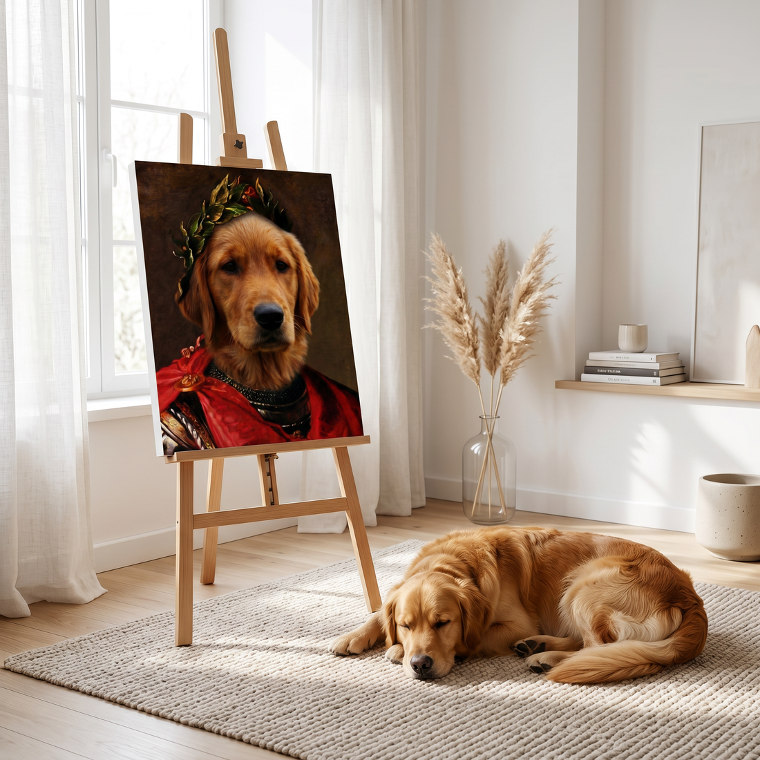 Hundeportrait König auf Staffelei - Hund als römischer Kaiser nach Foto