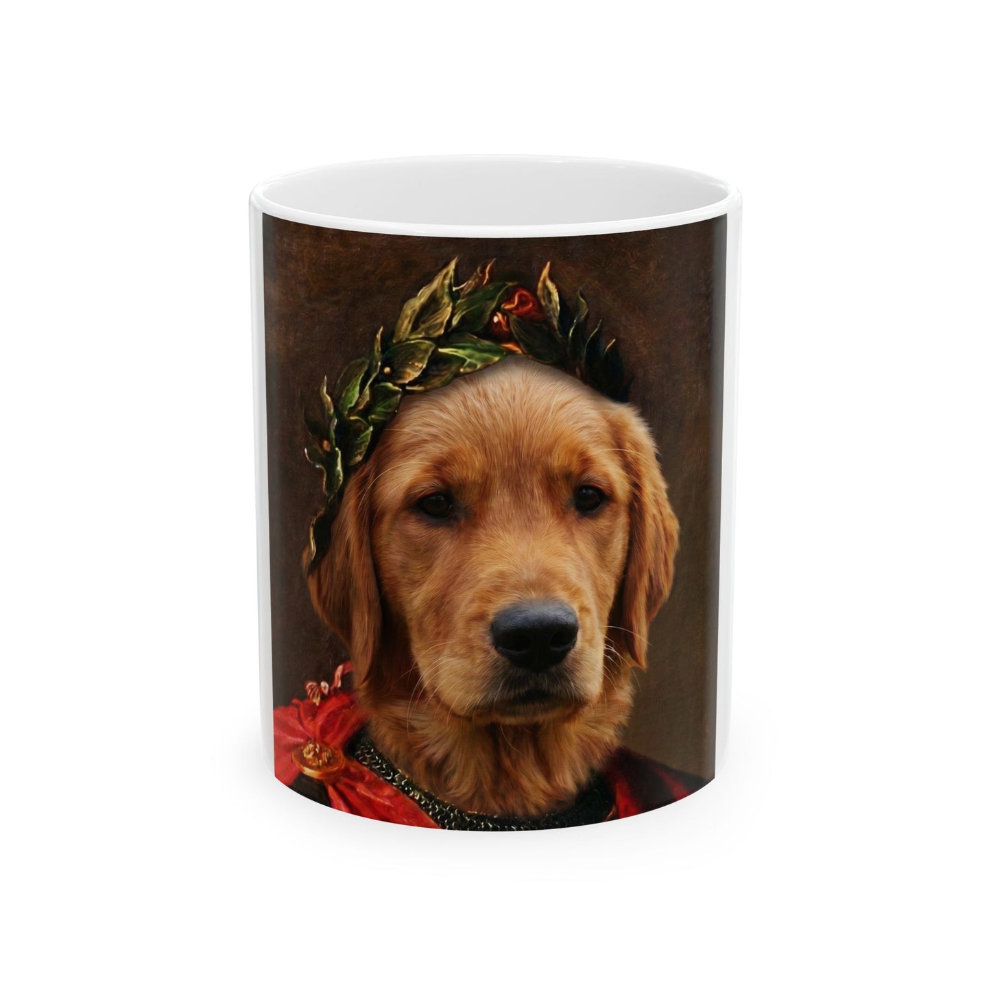 Haustier-Tasse Roemischer Kaiser - Hund mit Lorbeerkranz, Frontansicht