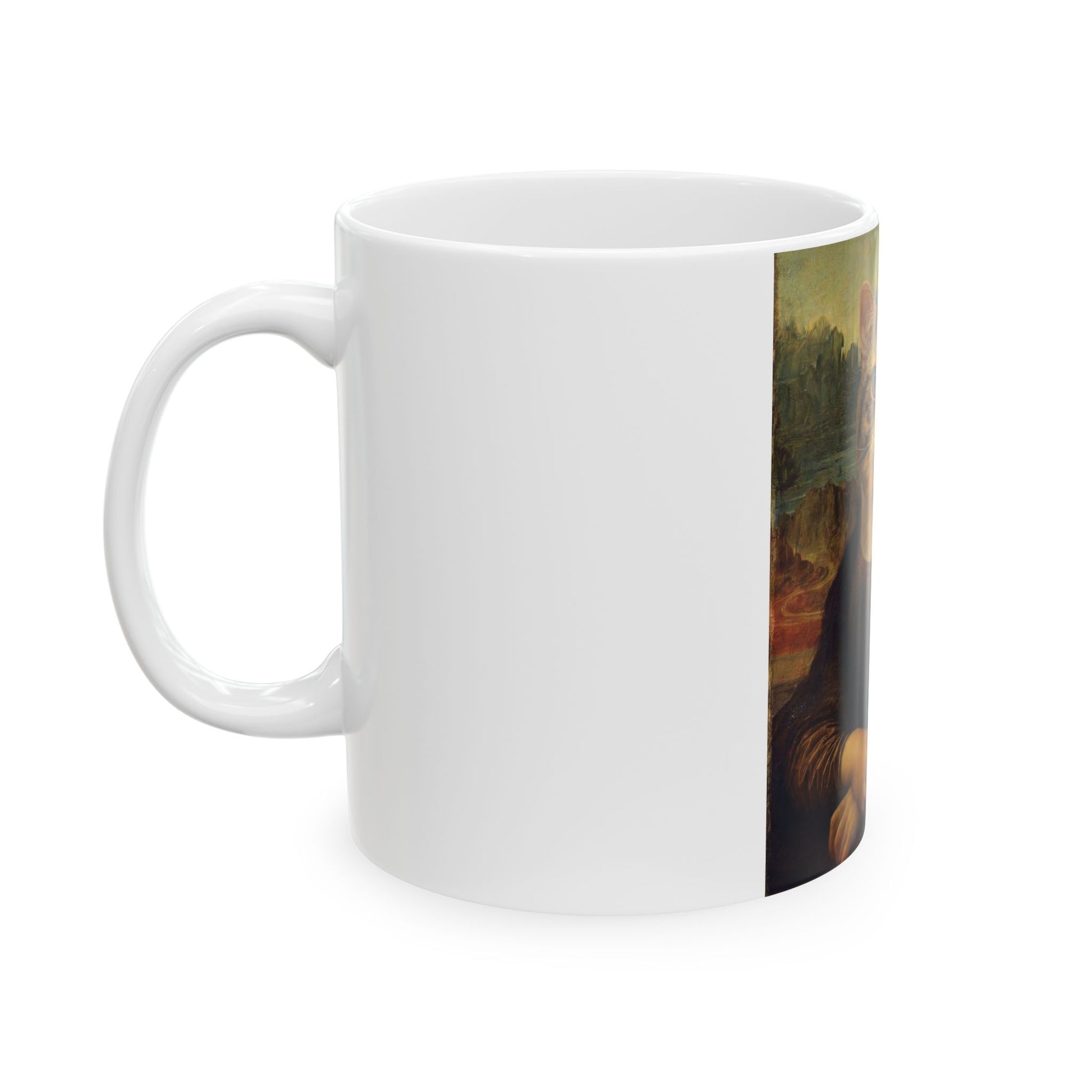 Haustier-Tasse Mona Lisa - personalisiertes Katzenportrait, linke Ansicht