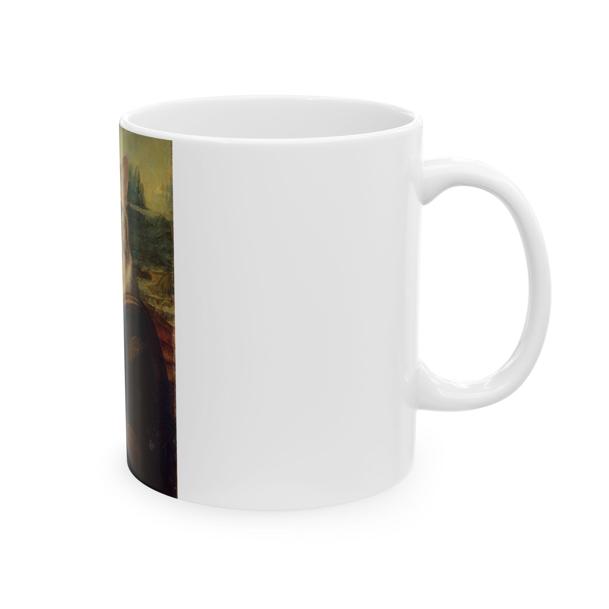 Haustier-Tasse Mona Lisa - personalisiertes Katzenportrait, rechte Ansicht
